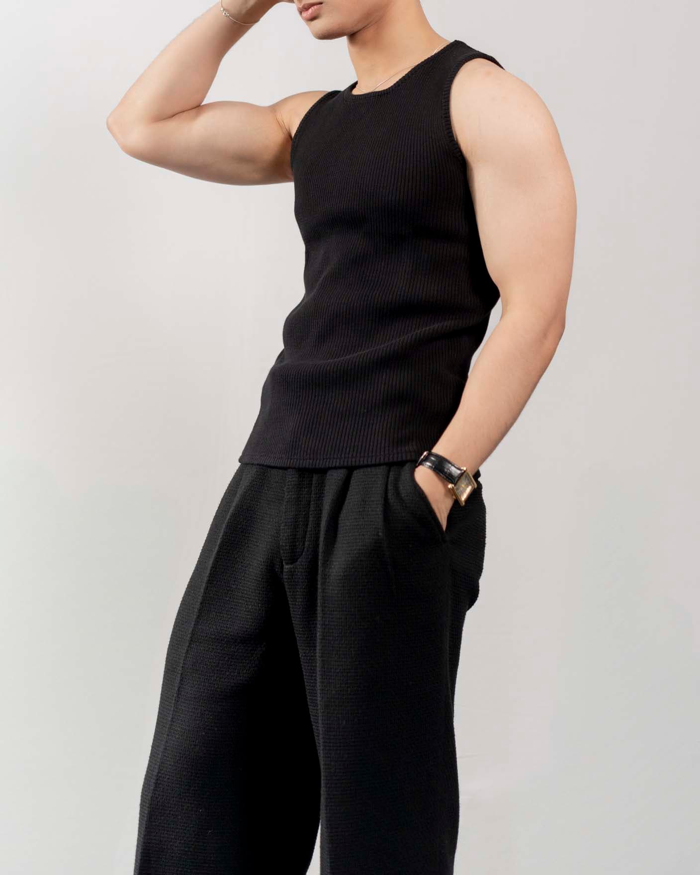 Stripe Knit Vest in Black